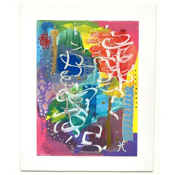 Scripting - Original Wall Art Liquid Oil Paint & Marker Signed Painting 6”x8” - Picture 2 of 8